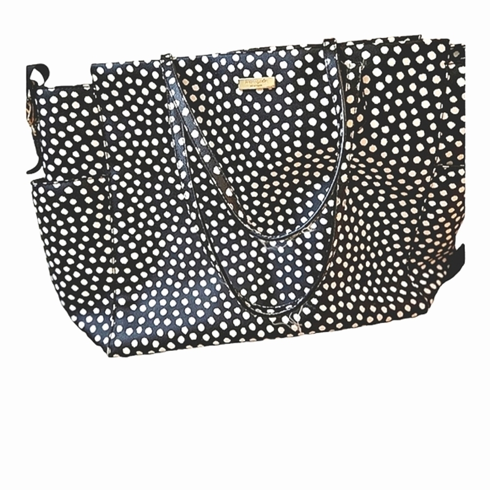 KATE SPADE Laurel Way musical Polka Dot Baby Diaper Tote Bag. Black/White